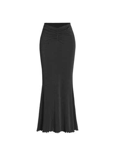 CIDER High Waist Skirts for Women - Solid Fishtail Ruched Bodycon